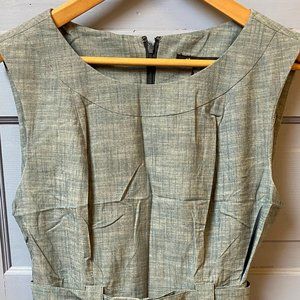 Vintage belted sheath dress in gray-blue